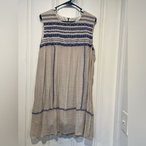 Linen gray/off white blue embroidered dress.